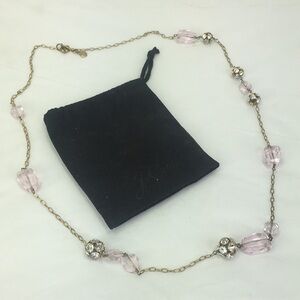 J Crew 32" long necklace pink glass rhinestones gold chain disco ball